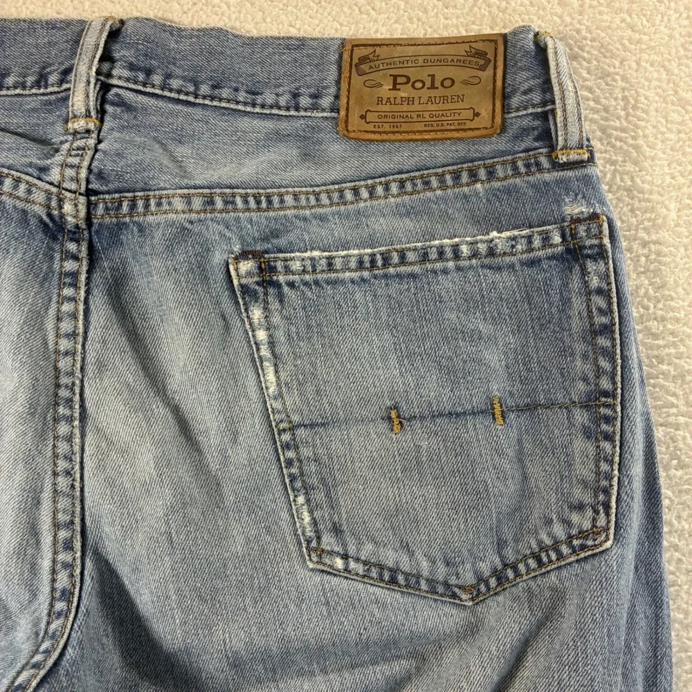 Polo Ralph Lauren Varick Slim Straight Jeans Men 34x30 Blue Distressed Whiskered